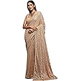 Zeel Clothing Women's Sequins Work Heavy Georgette Saree with Blouse (Latest-Sequins-Party-Saree, Free, Many Colors)
