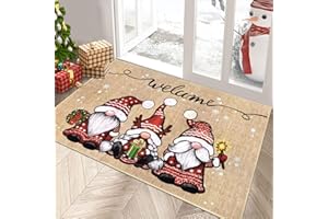 Enyhom Weihnachten Fußmatte Türmatten 80 x 120 cm, Dekor Gnomes Fußmatten Haustür rutschfest Waschbar Eingangsmatte Innen Außen Schmutzfang Teppich für Flur, Eingang, Küche, Wohnzimmer,Schlafzimmer