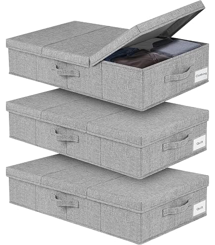 SpaceAid 3 Contenitori Portaoggetti Sotto Il Letto - 80,9x40x25,4 Cm Ciascuno, Con Coperchio Trasparente E Cerniera, Bianco