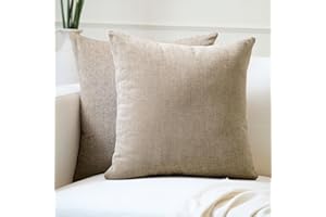 Encasa XO Chenille Cushion Covers Set of 2 | Sand - (20"x20") (50x50 cm) | Decorative Accent Square Throw Pillow Cases For Couch, Home Decor, Sofa