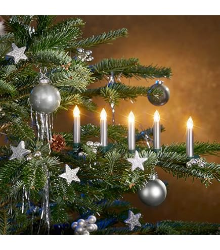 FREEPOWER 20 Bougies LED Sapin De Noël Argentée Sans Fil Avec Télécommande Minuterie Flamme Vacillante, Blanc Chaud, Dimmable, Intérieur étanches