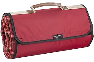 THE GREENFIELD Greenfield Collection Couverture de Pique-Nique 135 cm x 148 cm ; Tapis d'extérieur résistant à l'humidité pour Camping, extérieur, Parc, randonnée, Plage avec poignée de Transport Rouge mûrier