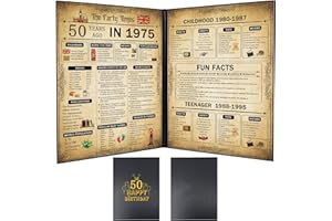 YCLEKIQA 50th Birthday Gifts for Women and 50th Birthday Gifts for Men Cards Decorations for Women Vintage Age Year Old Framed Born in 1975 Poster Uk for Grandparents, Husband, Wife, Mom, Dad（21x30cm）