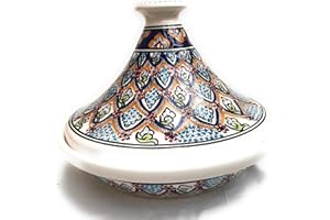 FUNKY GLOBAL Large, Beautiful Tagine in A Tunisian Rainbow, Tunisian Red, Tunisian Autumn, Tunisian Arabesque, Tunisian Carthage Or Blue Chrysanthemum Designs. Hand Made & Hand Painted. Moroccan Style (Carthage)