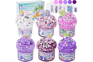 LAWOHO 6 Stück Farbverlauf Lila Slime Set - Fluffy Cloud Wolkenschleim, Butter Schleim & Clear Slime, Crunchy Slime für Kinder, Geburtstag Halloween Weihnachten Geschenk für Mädchen & Jungen (Strand)
