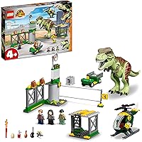 LEGO Jurassic World La Fuga del T. rex, Set con Eliporto, Garage, Veicolo, Elicottero, Dinosauro Giocattolo e 3 Minifigure, G