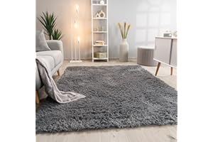 ‎PACO HOME Paco Home Hochflor Teppich Wohnzimmer rutschfest Fellteppich Shaggy Flauschig Weich Modern Kunstfell Fell Imitat Einfarbig, Grösse:140x200 cm, Farbe:Grau