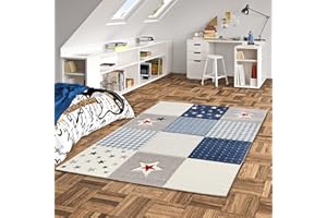 Pergamon Maui Kids - Tapis d'enfant - Étoiles Bleues à Carreaux - 5 Tailles