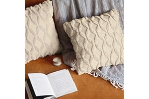 Pagnanno. Set of 2 Soft Velvet Cushion Covers 45x45cm(18x18 Inches) Fluff Throw Pillowcases Square Cushion Covers for Chairs,living room,bedroom with Invisible Zipper (18"x18" (Pack of 2), Cream)