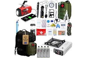 HUMPTI Kit de survie complet UE 2025, sac à dos de survie 72 heures équipé d'un camping à gaz portable, kit de survie catastrophe, kit tactique avec radio solo, pinces, ciseaux et sifflet