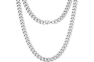 Silvadore 9mm Mens CHUNKY CUBAN Link Curb Chain Silver Necklace - SUPER STRONG Heavy Thick Solid Stainless Steel Hip-Hop Bling Gift Jewellery - 18 to 24 inch