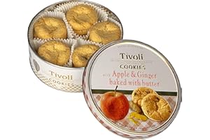 PVL TRADE Jacobsens of Denmark Tivoli Butter Cookies with Apple & Ginger 150g - SMALL Tin (139mm diameter x 55mm height) - Traditional Biscuit Tin Gift for Women, Men & Kids