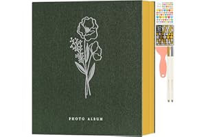 Lanpn Fotoalbum Selbstklebend Einkleben Scrapbook, Leinen Groß Weiße Seiten Fotobuch zum Selbstgestalten mit Aufkleber & Metallischer Stift 10x15 13x18 A4 A5 Bilder (Große,20 Blatt/40 Seiten,Grün)