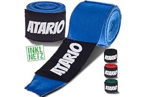 ‎ATARIO 𝐀𝐓𝐀𝐑𝐈𝐎® Boxbandagen mit Transportnetz [3m/4,5m] – Bandagen Boxen mit Daumenschlaufe – Box Bandagen Männer & Frauen halbelastisch zum Boxen, Kickboxen, Muay Thai & MMA – Boxbandagen Herren Damen