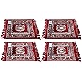 Kuber Industries (Set of 4) Traditional Asana for Puja - Soft Velvet Aasan for Pooja | Prayer | Sitting | Meditation - Small Carpet Mat Rug for Floor - Maroon Color