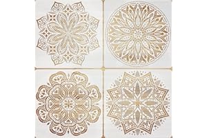 VETPW 4 Piezas Grande Plantillas de Dibujo DIY Plantillas de Mandala, Plantillas de Pintura Reutilizables, Set de Plantillas para Suelos, Ventana, Muebles, Madera, Diseño de Paredes, 30x30CM