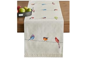 Maison d' Hermine Tischläufer, 100% Baumwolle, dekorative, waschbare tischdecke für Muttertagsgeschenke, Zuhause, Küche, Esszimmer und Camping - Birdies On Wire – Frühling/Sommer (50cm x 150cm)