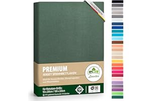 ‎LEEVITEX Premium Spannbettlaken, extra schwer und dick, 97% Mako-Jersey-Baumwolle und 3% Elasthan, auch Boxspringbett geeignet, 90 x 200-100 x 220 cm, Dunkelgrün/Tannengrün