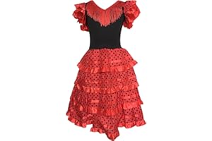 La Senorita Vestido Flamenco Sevillana Español Traje de Flamenca para niñas Rojo Largo: 65 cm 3-4 años