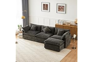 Wyibwy sofá de esquina en L con reposapiés, sofá moderno de 4 plazas con cojines, sofá modular de 4 plazas, sofás móviles tapizados, tela de chenilla, para salón, Gris