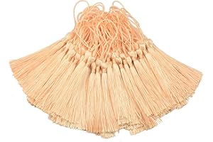 MAKHRY 100pcs 13cm/5 Inch Silky Floss bookmark Tassels with 2-Inch Cord Loop and Small Chinese Knot for Jewelry Making, Souvenir, Bookmarks, DIY Craft Accessory（Beige Red）