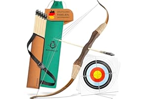 BOWRILLA® Łuk i strzały dla dzieci | 10 strzał z gumową końcówką, kołczan i 3 tarcze do strzelania | zestaw do łucznictwa dla dzieci wraz z torbą do przechowywania | łuk dziecięcy odpowiedni dla osób