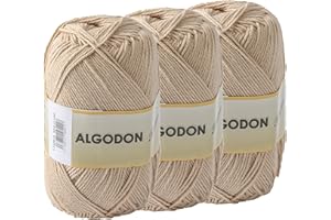 ETREXONLINE Hilo de Algodón Ovillo de Algodón 100% Perfecto para Tejer o para Ganchillo - Color Beige Claro 100gr 220metros x 3pcs