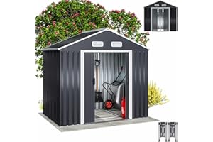 GARDEBRUK® Cobertizo de Jardín 2 m² 196x132x188cm Caseta Metálica Exterior 4m³ con Base Puerta Corrediza Antracita