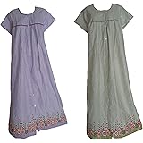 kavya Women's Cotton Full Button Above The Knee Front Open Plain/Solid Nighty (Purple, Green, Free Size) - Combo Pack Of 2 Pieces