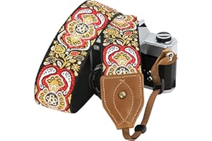 Padwa Lifestyle 2" Wide Classic Crazy Horse Art Cowhide Head Camera Strap - Jacquard Embroidery Floral Vintage Camera Straps for Photographers Gift, Adjustable Shoulder Neck Strap Fits DSLR Cameras