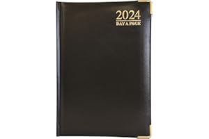 G4GADGET 2024 A5 Day A Page Diary Padded Front & Hardback Cover Gilt Edges Black