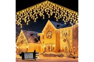 GYLEFY Icicle Outdoor Christmas Lights, 65.6FT/20M 720 LED Connectable Lights, Christmas Lights Outdoor IP65 Waterproof Timer, 8 Modes Lights for Christmas Decoration -Warm White