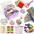 obqo 2500+ Pcs Art and Craft Box for Kids, Kids Craft Supplies Included Pipe Cleaners, Pom Poms, Eyes, Folding Storage Box - All in One for Toddler Kids Craft Set, Pink (Purple)