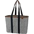 CleverMade Collapsible LUXE Tote, Heather Gray/Black - 20L (5 Gal) Structured Tote Bag with Handles and Reinforced Bottom - Reusable Grocery Bag, Shopping Bag, Utility Tote Bag