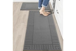 BEQHAUSE Kitchen Rugs Washable Kitchen Mats Floor Non-Slip Kitchen Mats Absorbent Kitchen Runner with TPR Non Skid Backing,Set of 2(50X76cm+50X122cm,Grey)