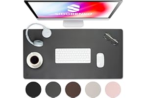 Sidorenko Podkładka na biurko, ze skóry PU, 80 x 40 cm, z przyszytymi krawędziami, antypoślizgowa mata, duża, do pisania, podkładka XXL, pod mysz, mata na biurko, szara