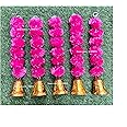 SPHINX Artificial Marigold Fluffy Flowers and Golden/Silver Hanging Bells Short Garlands/torans/Wall hangings/latkans for Decoration Approx 1.2 ft- (Dark Pink/Rani, 5 Pieces)