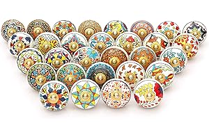 CRAFT TRADE Boutons d'armoire artisanaux assortis boutons d'armoire colorés boutons en céramique vintage meubles de cuisine poignées d'armoires placard pour armoire décoration intérieure de la maison-paquet de 30