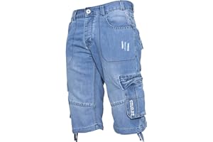 ZE ENZO Enzo Herren Cargo Jeans Shorts Freizeit Arbeit Denim Summer halbe Hosen