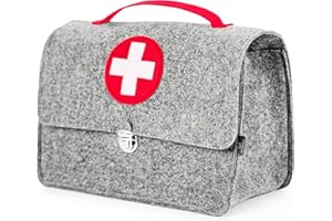stil-macher Arztkoffer aus Filz | Arzttasche | Arztkoffer für Groß und Klein | 25x33x16 cm (HxBxT) | grau-rot