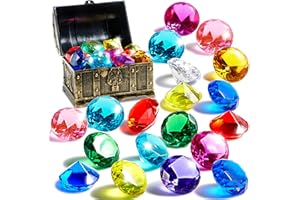 Sloosh Tauchjuwel Pool Spielzeug, 19 große Bunte Diamanten mit Piraten Schatzkiste, Tauchspielzeug Kinder Unterwasser Edelstein Schwimmen Training Wasserspielzeug-Schwarz