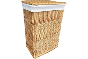 Arthur Cameron - Rectangular Wicker Laundry Basket with Lid & Removable Washable Cotton Lining - Laundry Hamper, Laundry Bin, Washing Basket with Lid (Large, Natural)