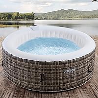 Arebos Whirlpool Granada | Aufblasbar | In- & Outdoor | 4 Personen | Rattan | 100 Massagedüsen | mit Heizung | 800 Liter…