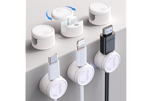 6 Pack Cable Tidy Clips, Chfeila [360°Rotating & Twist-Lock] Magnetic Cable Management, Self Adhesive Phone Charger Wire Organiser, Cord Holder for USB/HDMI/PC/Car/Wall - Home, Office Desk Accessories