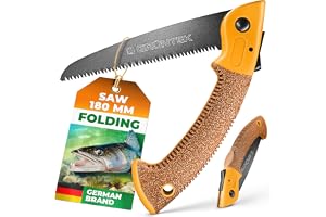 GRÜNTEK Fällsåg ZANDER, härdat kolfiberstål sågblad på 180 mm, halkfritt korkhandtag, TEFLON-belagd klinga med 4 positioner, idealisk utomhussåg för camping, fickkniv, fickor och grensåg.