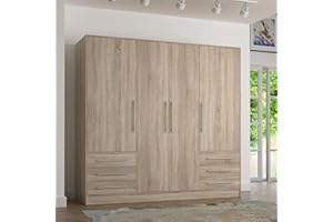 Forte Jupiter 200 210 - Armario de 4 Puertas con 6 cajones y estantes, Madera de Roble Sonoma, 206,5 x 60 x 200 cm