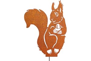 JYUECIAN Scoiattolo Ruggine Decorazioni Giardino per Esterno, Arrugginito Spina Paletti da Giardino, Figura di Scoiattolo Metallo