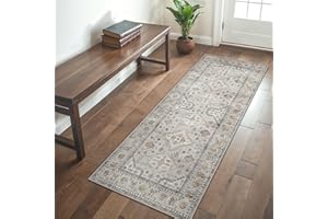 GENIMO - Tappeto Vintage 80x200cm - Antiscivolo, Resistente, Facile da Pulire - Per Corridoio, Camera da Letto - Beige Grigio