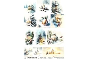 Josys Bastelmärchen Reispapier A4 Strohseide Decoupage Weihnachten Schnee Kugel Laterne RE2881