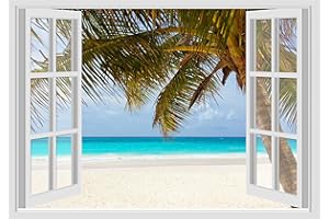 GAMESMONKEY Adesivi Murali Finestra - Paesaggi Vari Mare e Oceano - WALL STICKERS 3D parete muro (70x100 cm, Spiaggia Caraibi - N09)